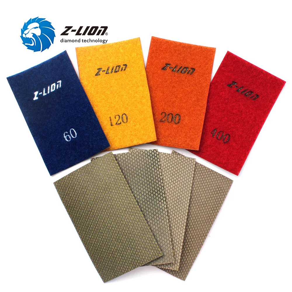 

Z-LION 4pcs Diamond Hand Polishing Pads Sheets 90*55mm Hook & Loop Electroplated Polishing For Marble Concrete Stone