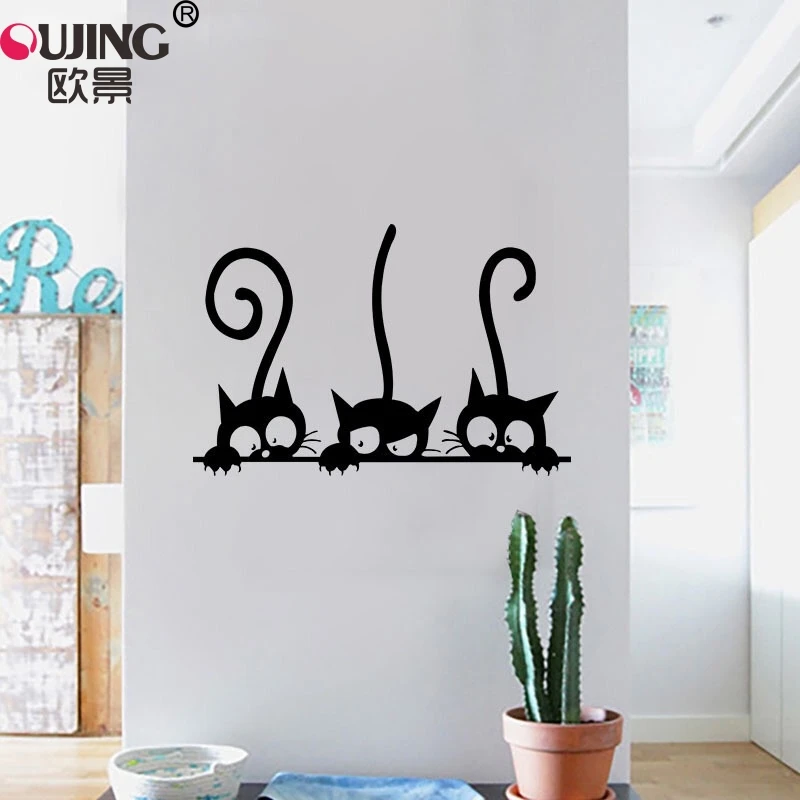 Adesivo murale gattino nero carino per bambini camerette decorazione camera da letto gatti carta da parati intagliato adesivi murali autoadesivi in