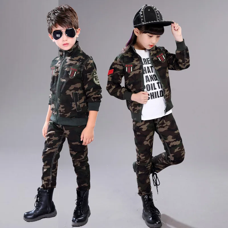 

Hot Sale Boys & Girls Camouflage Clothing 3 Pcs Set Children Military Uniform Teenager Kids Coat + T-shirt + Pants Clothes B187