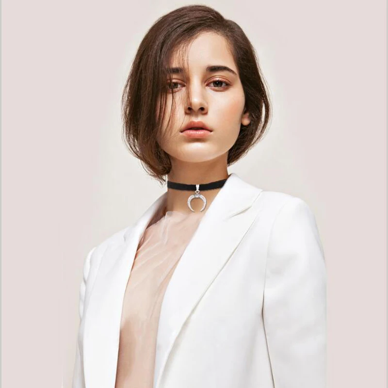 Punk Crescent Pendant Choker Necklace For Women Vintage Alloy Half Moon Rope Chain Collar Choker Fashion Jewelry Colliers Colar