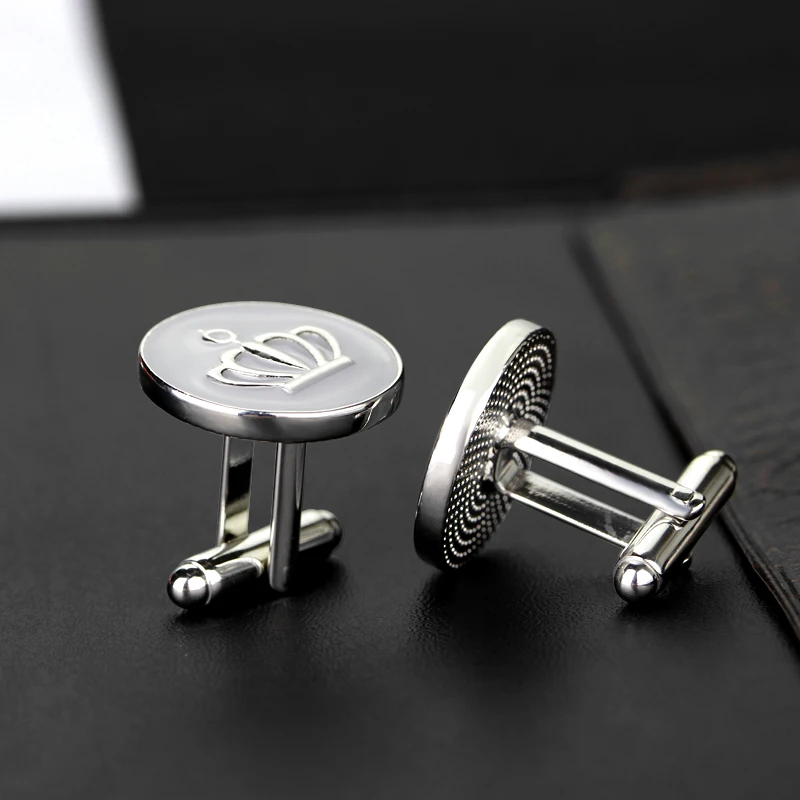 Gemelos de corona esmaltados para hombre, gemelos de corona imperial lechosa, joyería de moda para hombre, botones de pulsera de Metal, accesorios