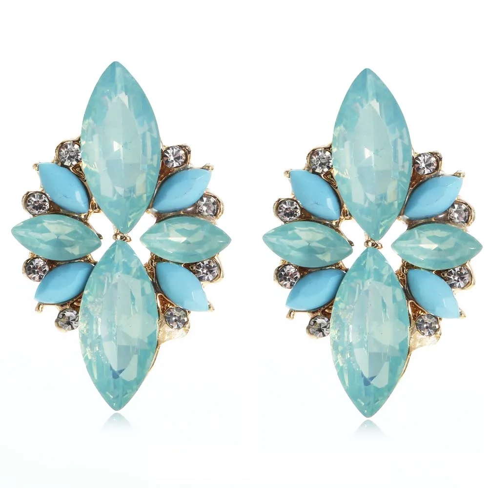 YaYi Blue Green Glass White Rhinestone Dangle Earring Women's Fashion Ancient Gold Color Gem Earrings For Women E1134