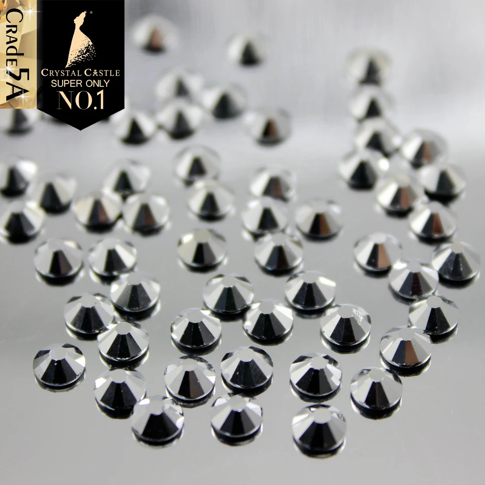 Crystal Castle 5A Glass Hot Fix Rhinestones, Black Jet Hematite Labrador Silver Strass, Hotfix Stones for Clothes Decoration