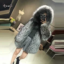 Real Fox Fur Coat Women's Winter Top Grade Natrual Fur Silver Fox Thick Warm Fashion Styles Female Silm Genuine Fur Jacket Warm