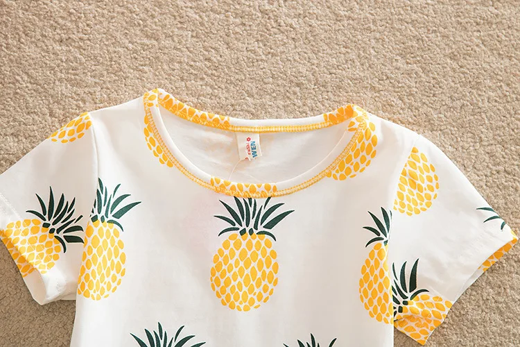 1 sztuk maluch dzieci Baby Boy dziewczyna lato dziecko śliczny ananas pełen nadruk bawełna z krótkim rękawem t-shirt odzież dziecięca nowość