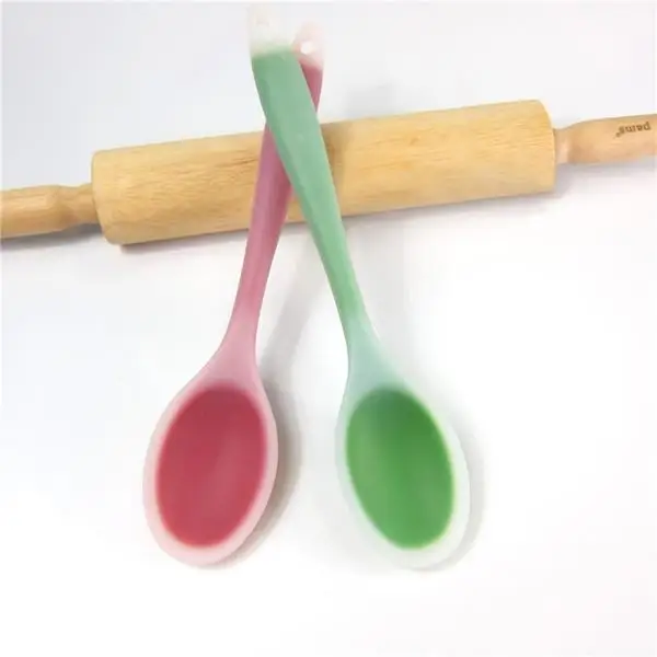 Silicone Salad Spoon Set with Long Handle, Kitchen Serving Spoon, Green Spoon, 10 in, 2 PCs/Set