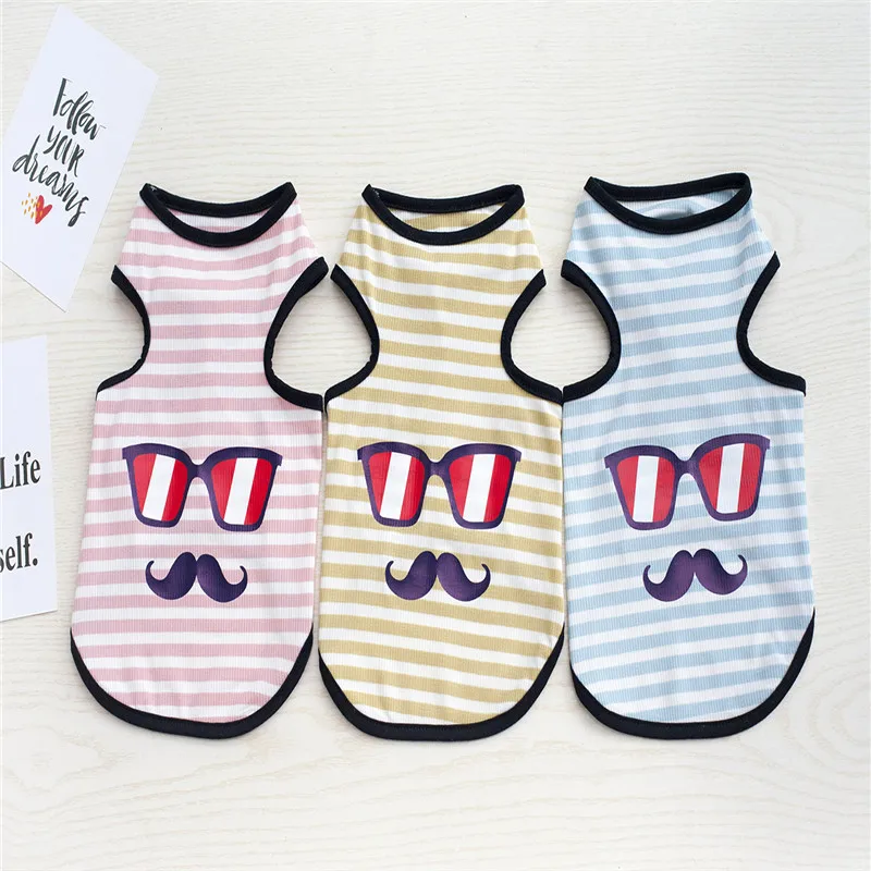 Cute Puppy Vest Clothes Striped Dog Waistcoat Pet T-shirt Mustache Print Outfit For Small Dog Cat Doggy(S/M/L/XL/XXL)Promtion