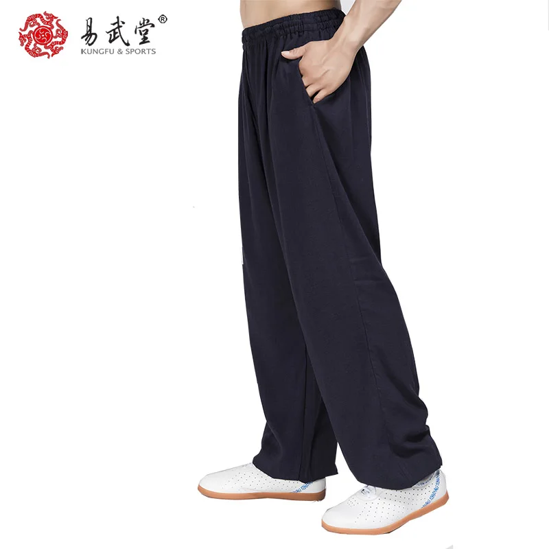 Yiwutang  Tai chi pants Kung fu uniform Martial Arts Karate Pants(Black White & Deep Blue)Cotton&Linen