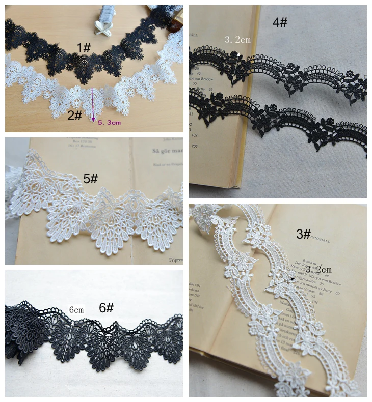 

10 meter 3.2cm/5.3cm 2.08" wide white/black bridal wedding water soluble lace trim ribbon necklace with ML9K913E870