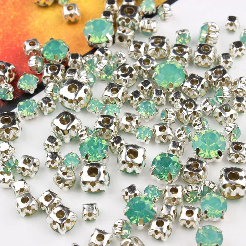 Mixed size sewn rhinestone 24 colors and silver claw glass stone crystal for DIY decoration shoes and hats luggage decoration