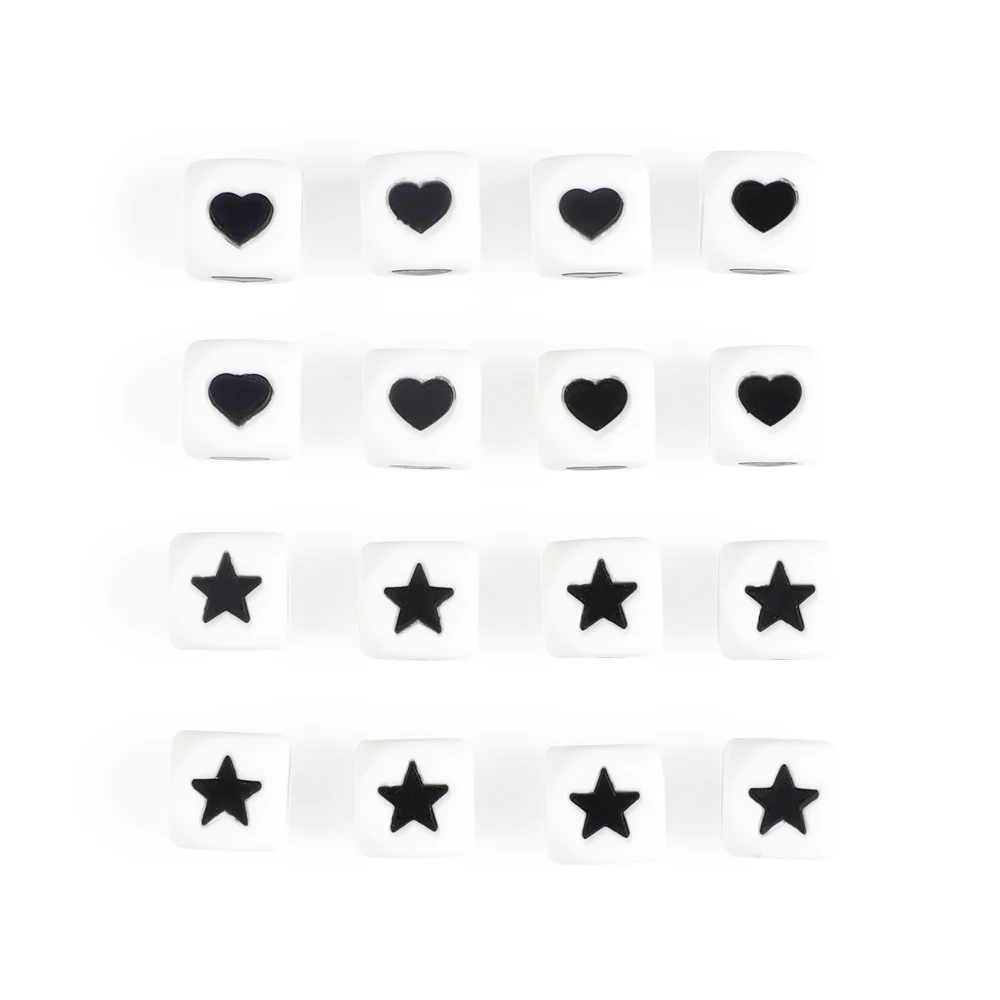 Joepada 10Pcs Silicone Beads Heart Star 12mm Letter Beads Teething Baby Teether Pacifier Chain Toys DIY Necklace Loose Beads