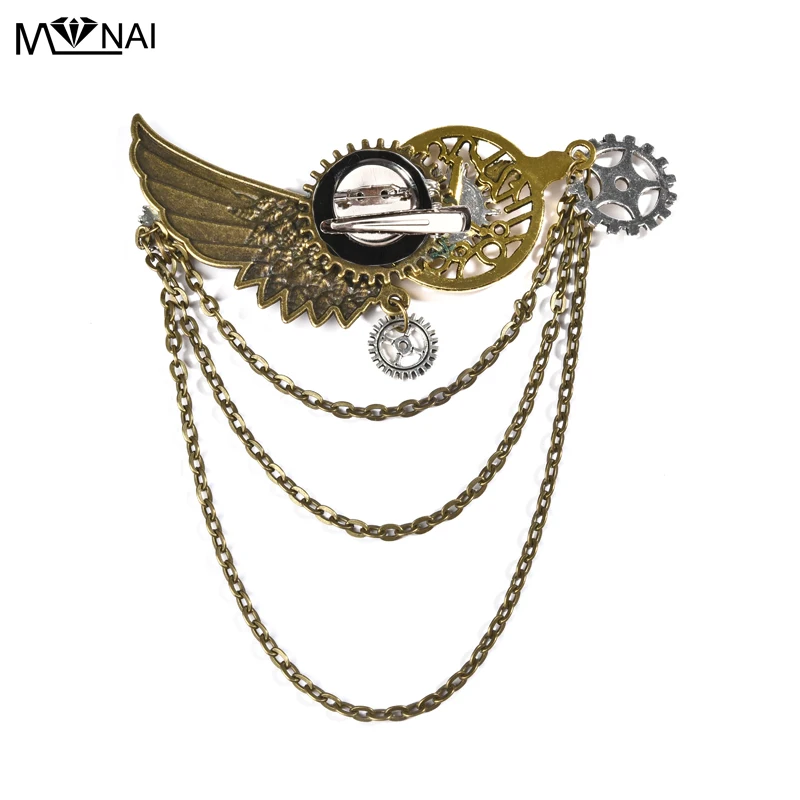 Steam Punk Man ผู้หญิงปีก Pin เข็มกลัดเกียร์โซ่ผม-คลิป Retro Vintage Hairpin Cogs Gothic อุปกรณ์เสริม