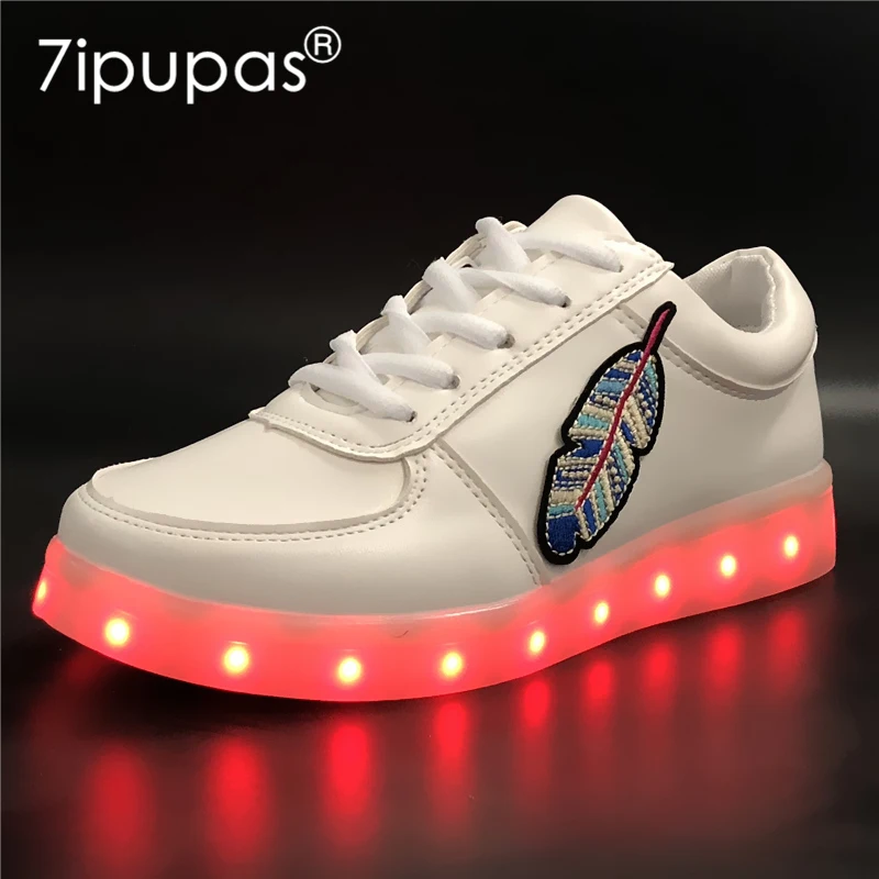 7ipupas EUR 30-44 Luminous Sneakers for Boy Girl Leaf Sneaker Children casual Glowing Shoes USB recharge Kids Led Light up Shoes