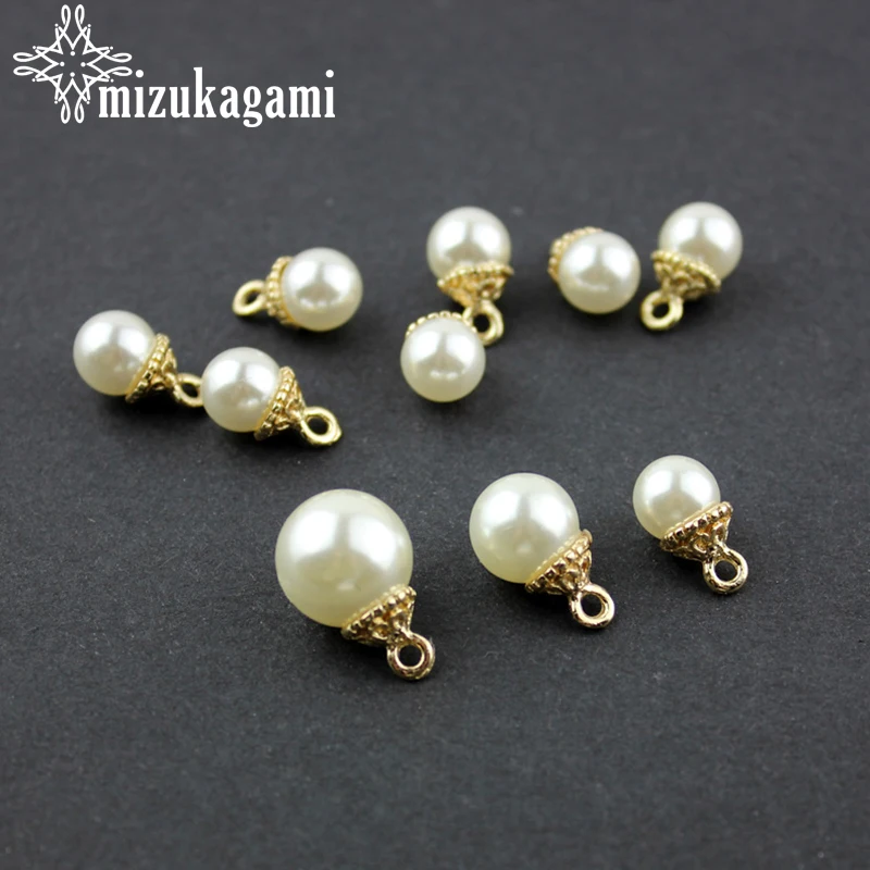 10pcs/Lot 8MM 10MM 12MM Imitation Pearl Crimp End Beads Charms Pendant For DIY Earrings Jewelry Making Findings Accessories