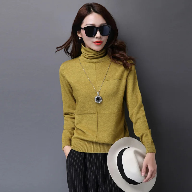 Autumn winter cashmere sweater female pullover high collar turtleneck sweater women solid color lady basic sweater maxi xxxl