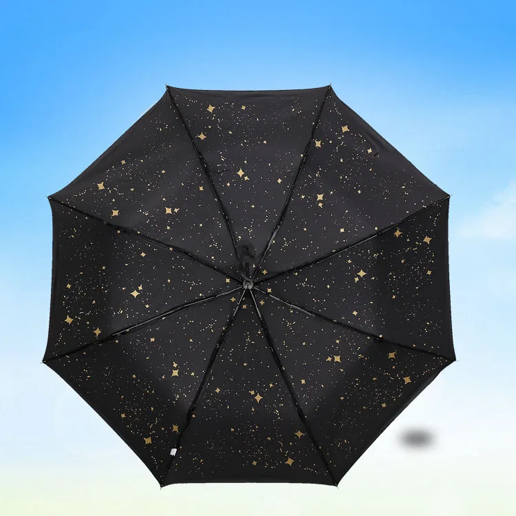 Star Sky Umbrella Three Folding Women Men Rain parasol Black Coating Umbrella Creative Novelty Items Star Sign Umbrellas