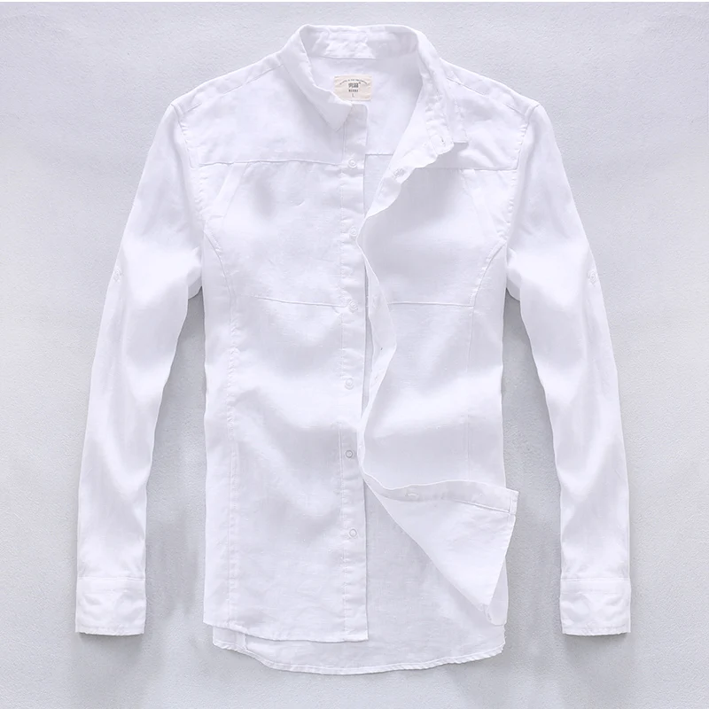 Italy Designer new pure linen shirt men brand white casual loose long sleeve flax shirts for men camisa masculina chemise