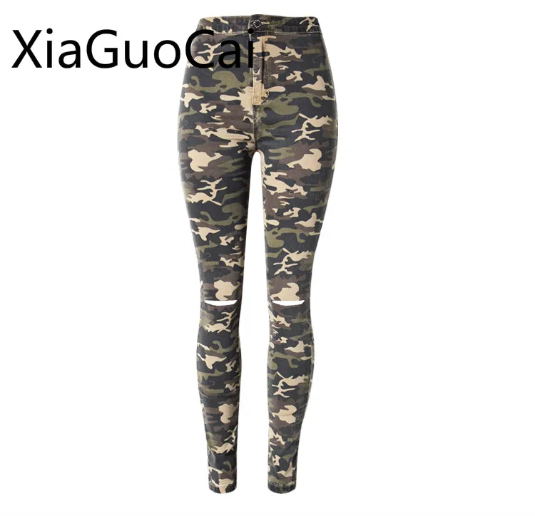 

High Quality Camouflage Women Jeans Fashion Skinny Pencil Pants for Girl Spring and Autumn Long Pants Hollow Out Bottoms Lu5 35