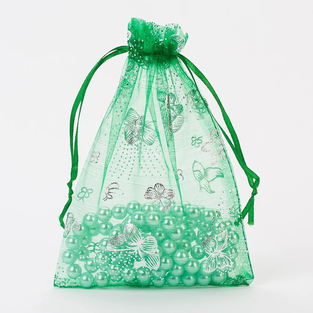 13x18cm Grass Green Organza Jewelry Bags Cheap Organza Pouches Christmas Wedding Gift Bag Jewelry Packaging Drawstring Pouch