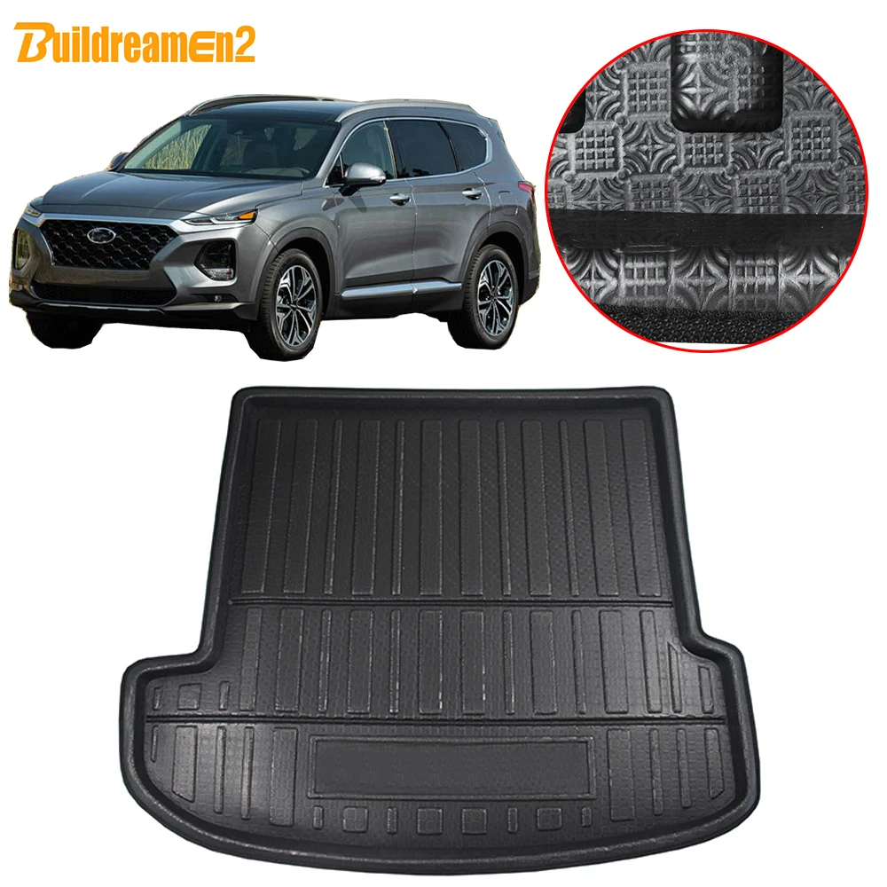 Buildreamen2 Car Styling Tail Trunk Mat Tray Boot Liner Floor Cargo Carpet Mud Pad For Hyundai Santa Fe 2019 2020 2021