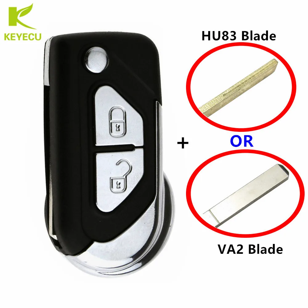 

KEYECU Replacement Folding Remote Key Shell Case 2 Button for Citroen C3 DS3 2009-2017 With HU83 OR VA2 Uncut Blade NO LOGO