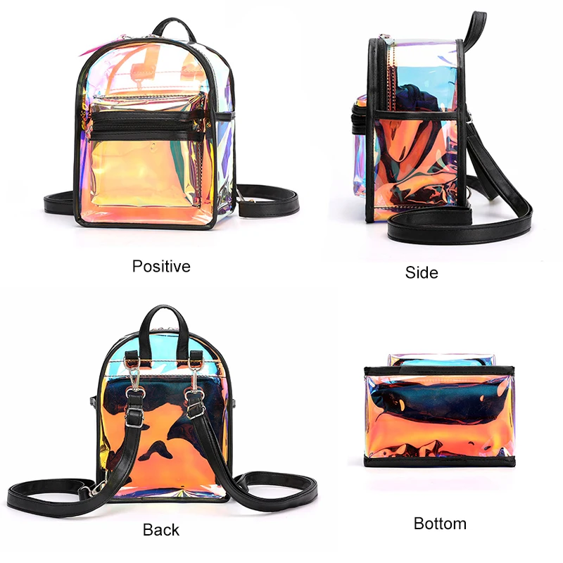 Clear Transparent Backpack Black Laser Small Bags For Summer School Bagpack For Teenage Girls Travel Bag Kawaii Ita Bag Mochila