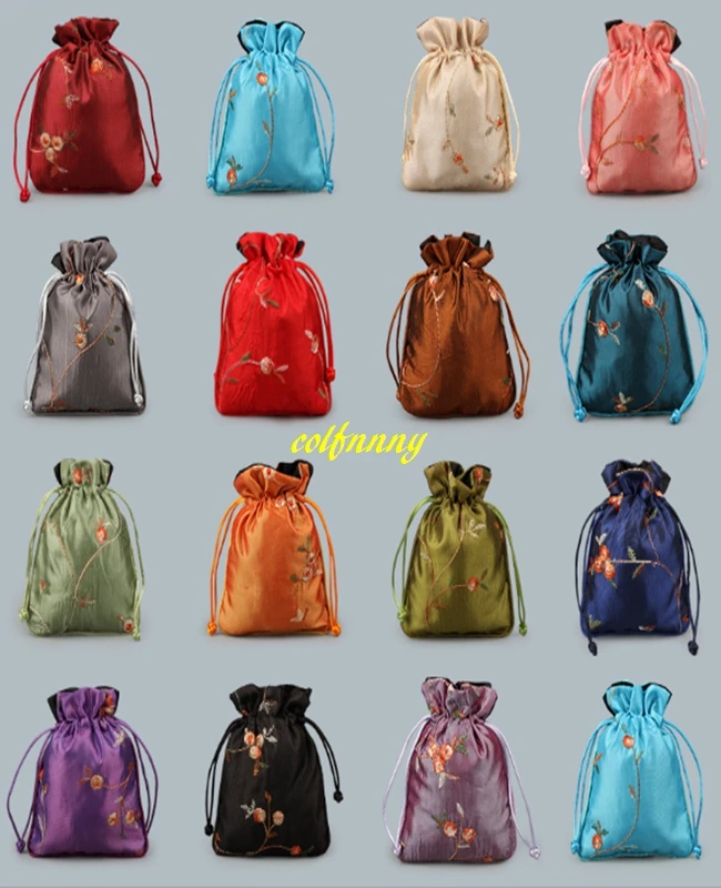 200pcs/ot 11*14cm Chinese style Embroiderd Floral Silk storage Bags Drawstring Pouch Jewelry Bag gift bag