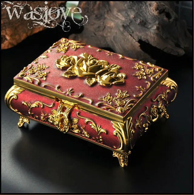 

promote sales Europe Large Size Rectangle Gold Metal Jewelry Box Storage Organizer For Gift Box