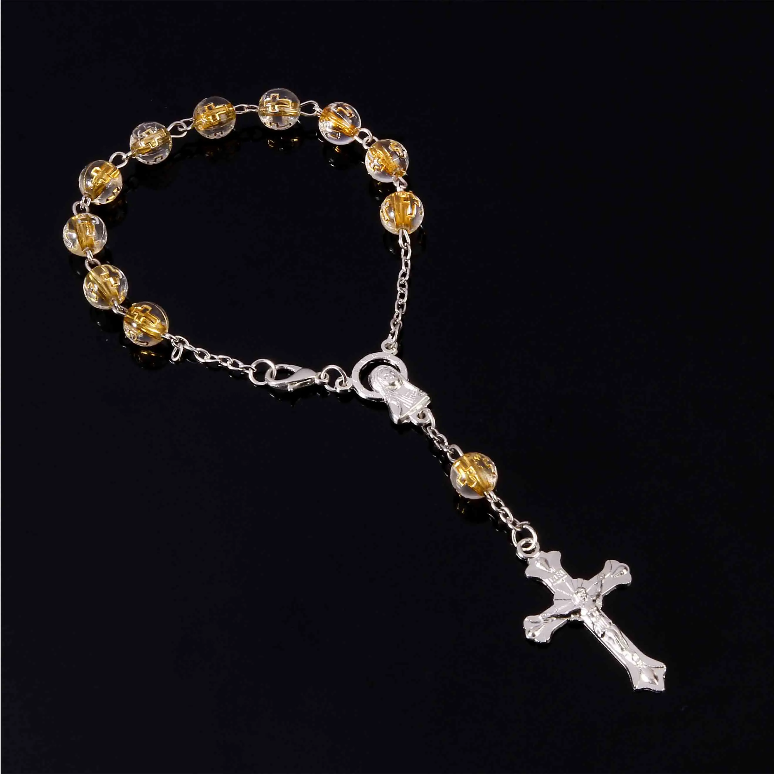 8mm St. Benedict Cross Bracelet Color Charm Rosary Bracelet Catholic Beads Women Wholesale Beads Bracelet Jewelry