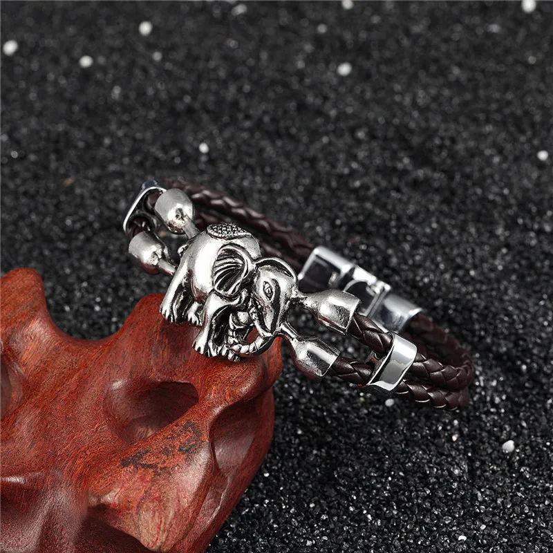 MKENDN 2017 Hot sale high quailty Elephant Bracelet Men Bangle Genuine Leather Hand Chain Buckle friendship male female Bracelet image 5