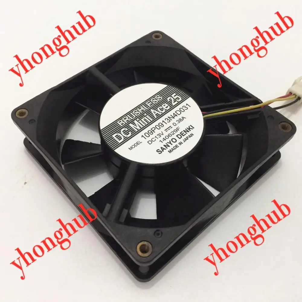 Sanyo Denki 109P0913N4D031 DC 13V 0.38A 3-Wire 90X90X25mm Server Cooling Fan