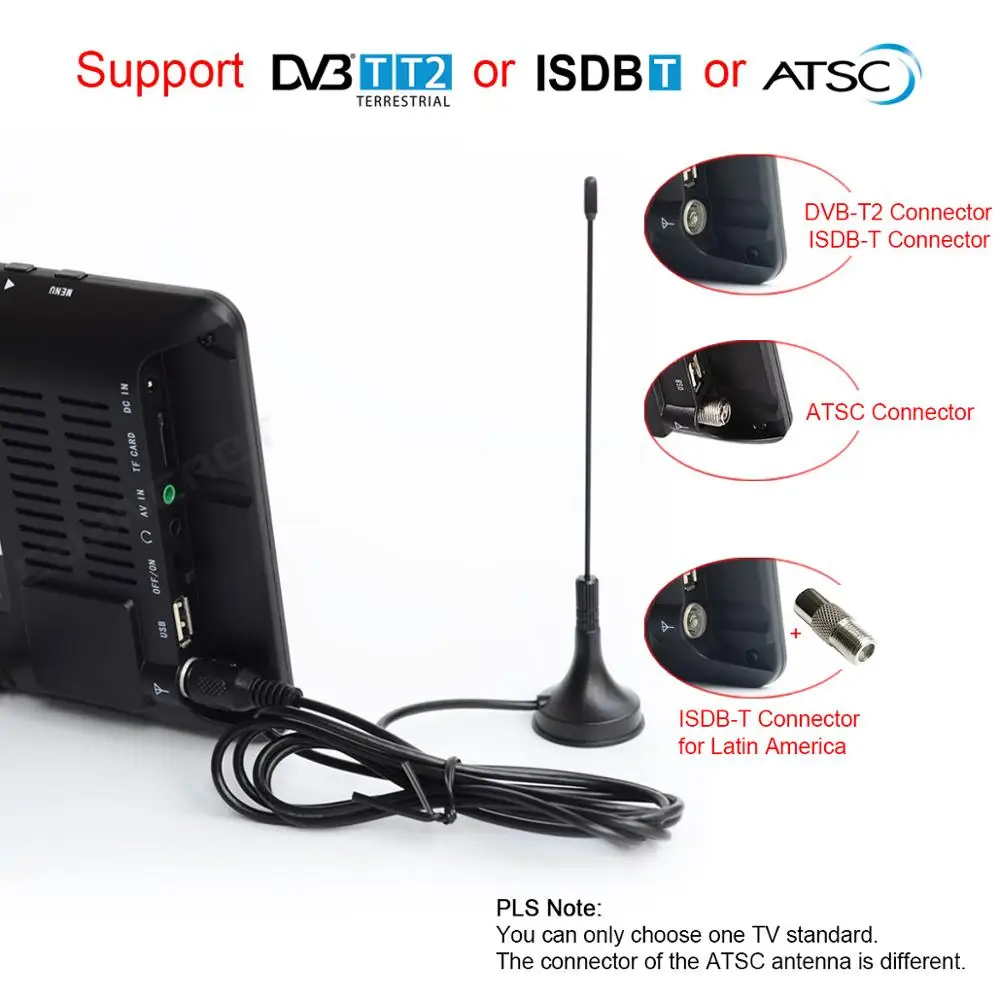 LEADSTAR D7 Portable TV DVB-T2 ATSC ISDB-T tdt 7inch Digital Analog mini small Car TV Television Support USB TF MP4 H.265 AC3