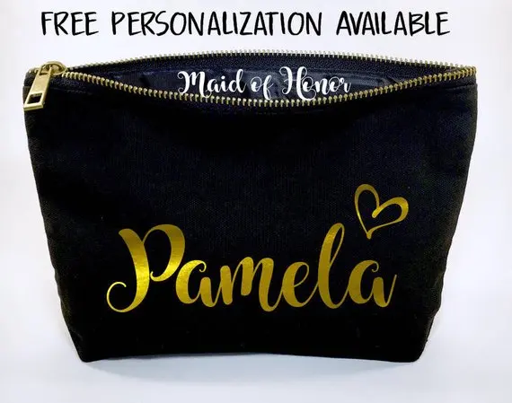 

personalize any name wedding maid of honor makeup pouches bridesmaid birthday Gift Make Up Cosmetic Bags Unique gifts