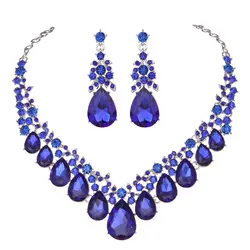 Crystal Rhinestone Women Jewelry Sets Bridal Wedding And Party Dress Necklace Sets Waterdrop Shape Necklace Earrings Summer