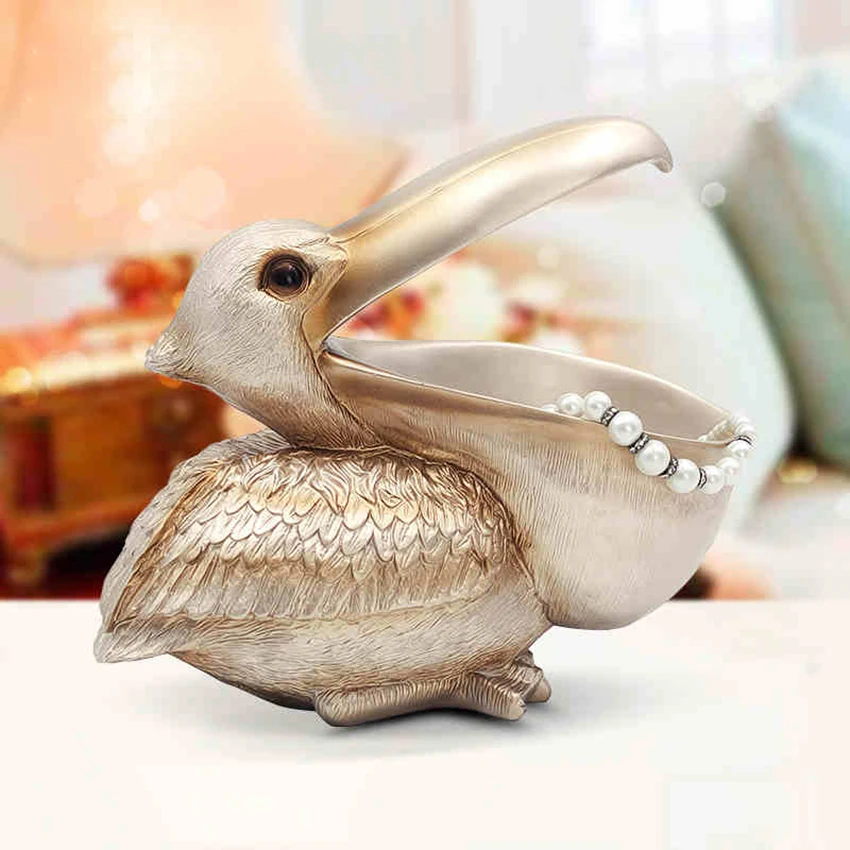 Modern Creative Furnishing Articles Big Mouth Pelican Home Decor Tabletop Handicraft Resin Copper Animal Figurines Miniatures