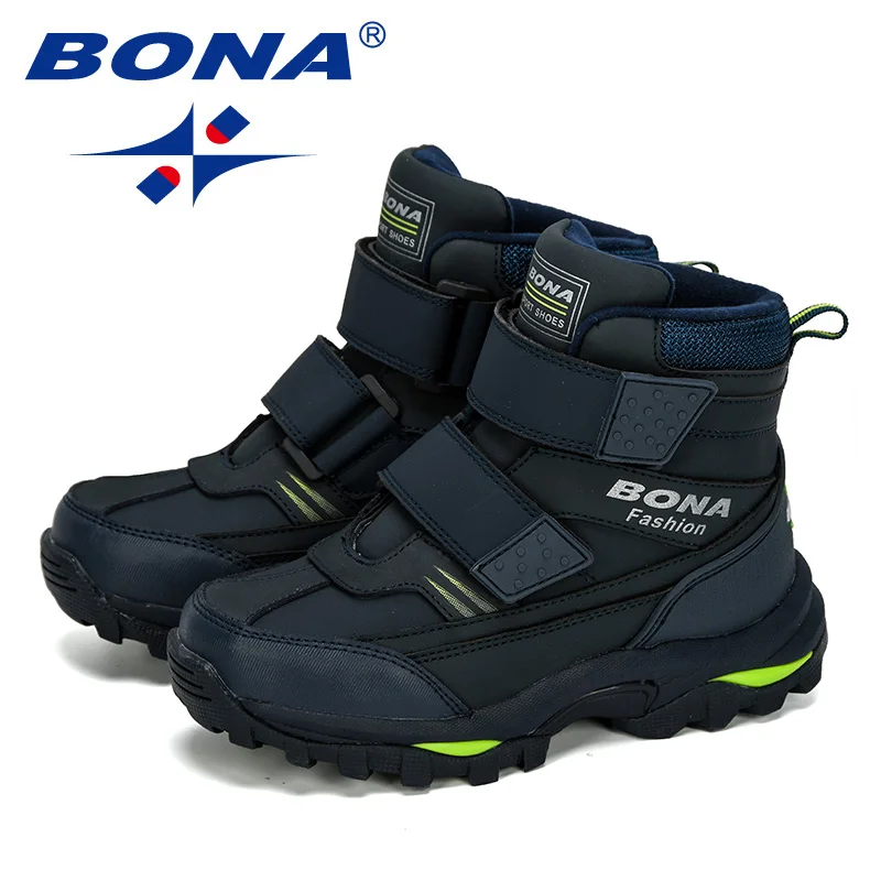 BONA New Popular Ankle Boots Boys Children Motorcycle Hook and Loop Anti-slip Outdoor Hiking Boots Boy\'s Winter Footwear