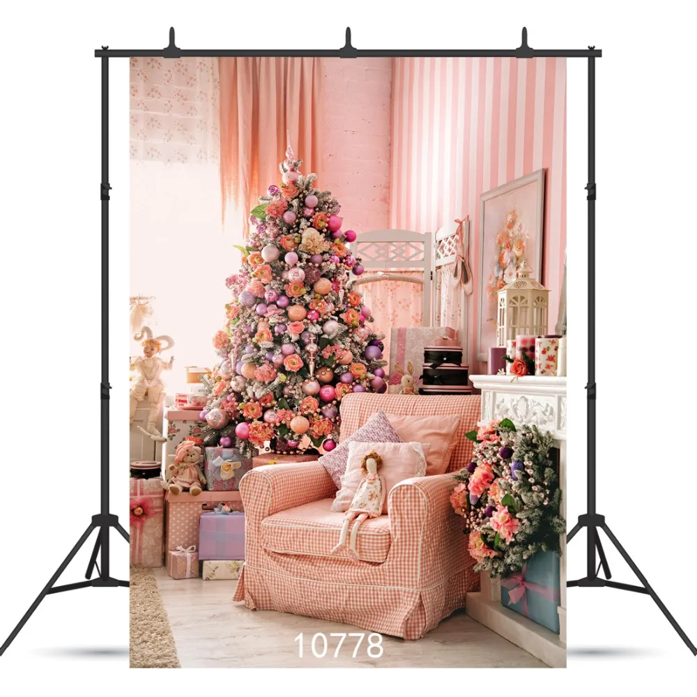 Christmas Holiday Pink Room Sofa X-mas Tree Gifts Photography Backdrops Children Baby Backgrounds for Photo Studio Photocall