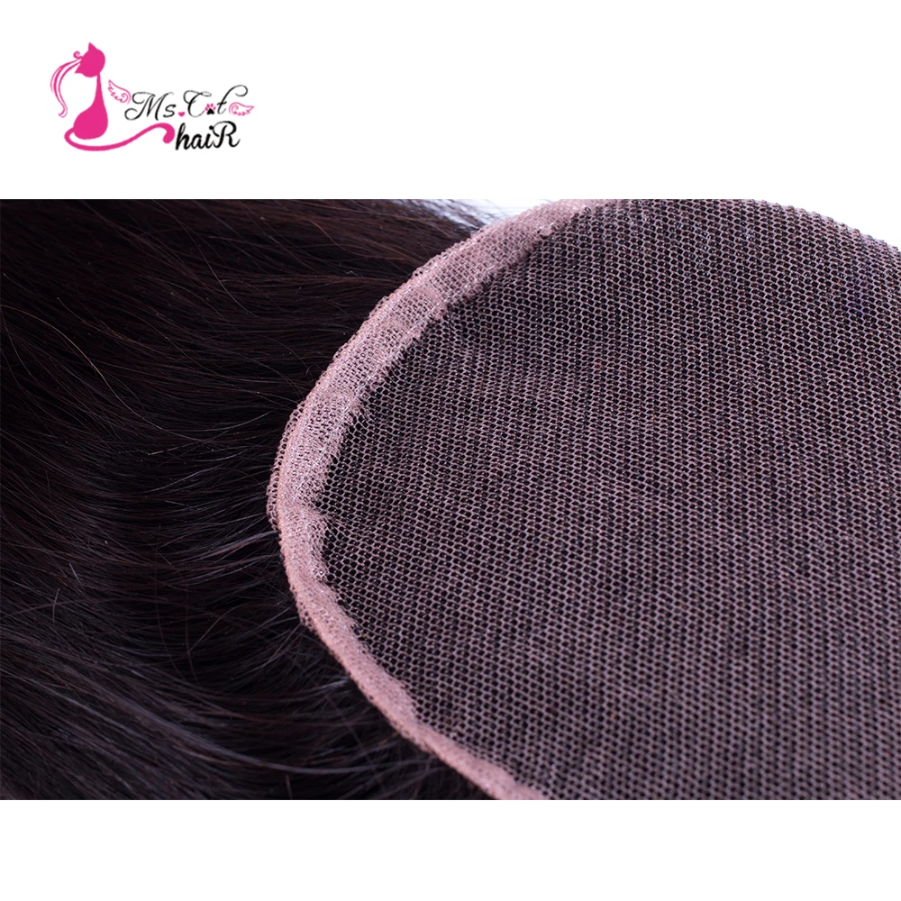 Ms Cat Hair-pelo liso peruano con cierre de encaje, tamaño de encaje 4 "X4", cabello humano de 100%, cabello Remy negro Natural de 8 "-20", pieza libre