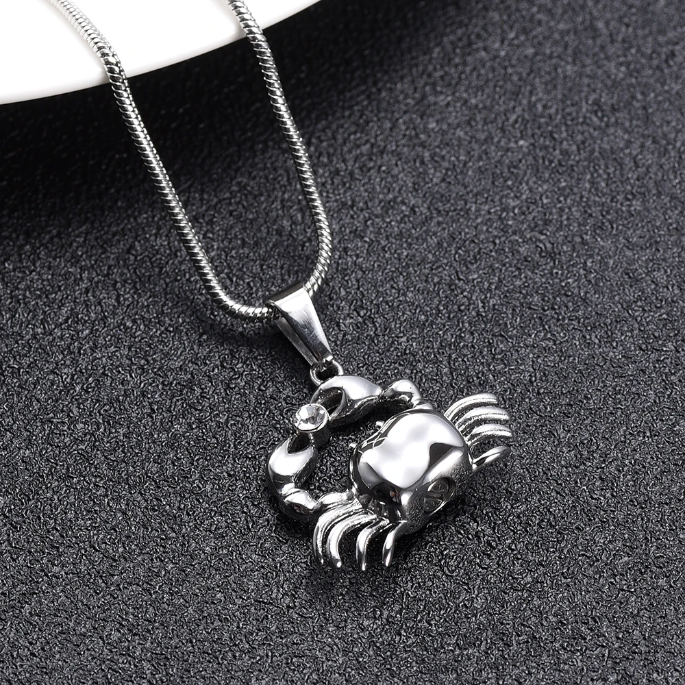 316L Stainless Steel Crab Shape Cremation Jewelry Engravable Pet Funeral Urn Pendant Hold Ashes Keepsake Memorial Necklace