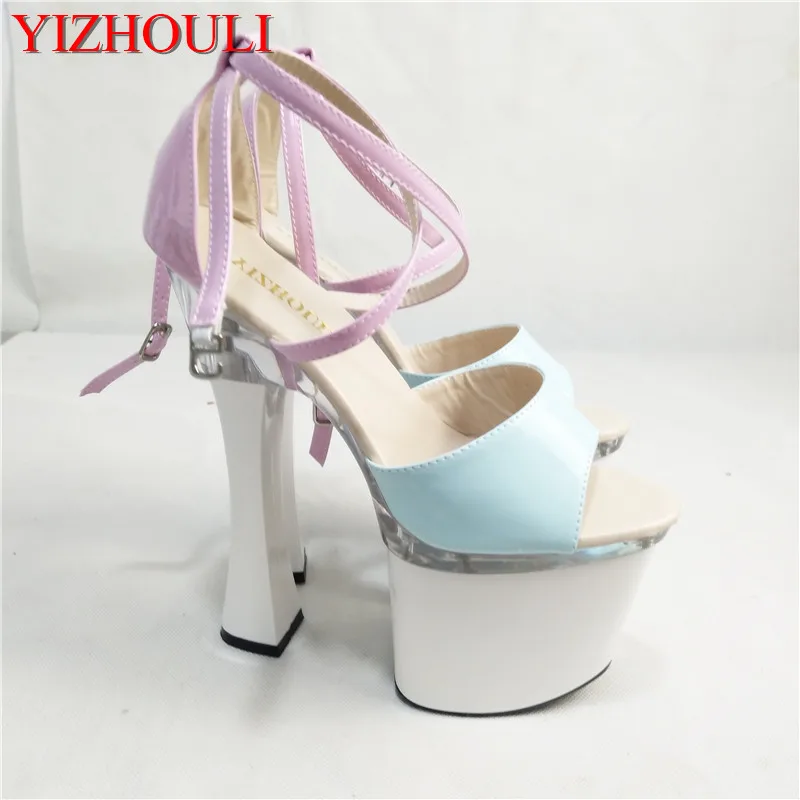 

Platform Spool Heels Ankle Strap Color Block Sandals Summer High Heels 18cm Fashion Women's Wedding Shoes