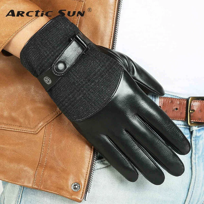 Men Gloves Top Quality Touchscreen Solid Wrist Fashion Goatskin Glove Winter Plus Velvet Free Shipping M035nc2