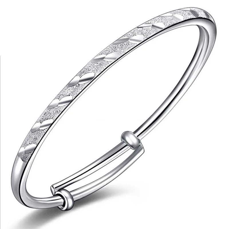 

New Trendy Scrub Adjustable Bangle 925 Sterling Silver Jewelry Woman Jewelry Bracelet Bangles