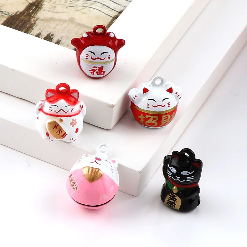 2Pcs 7 Designs Colorful Copper Cute Cat Open Christmas Bells Pendant Handmade Party DIY Crafts Accessories