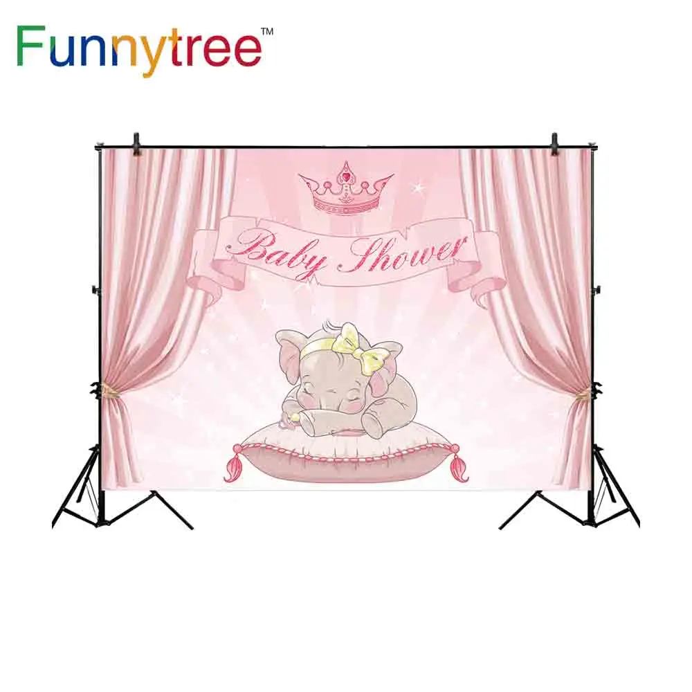 Funnytree photography backdrop pink elephant decorations curtain crown girl princess cartoon newborn photo background photophone