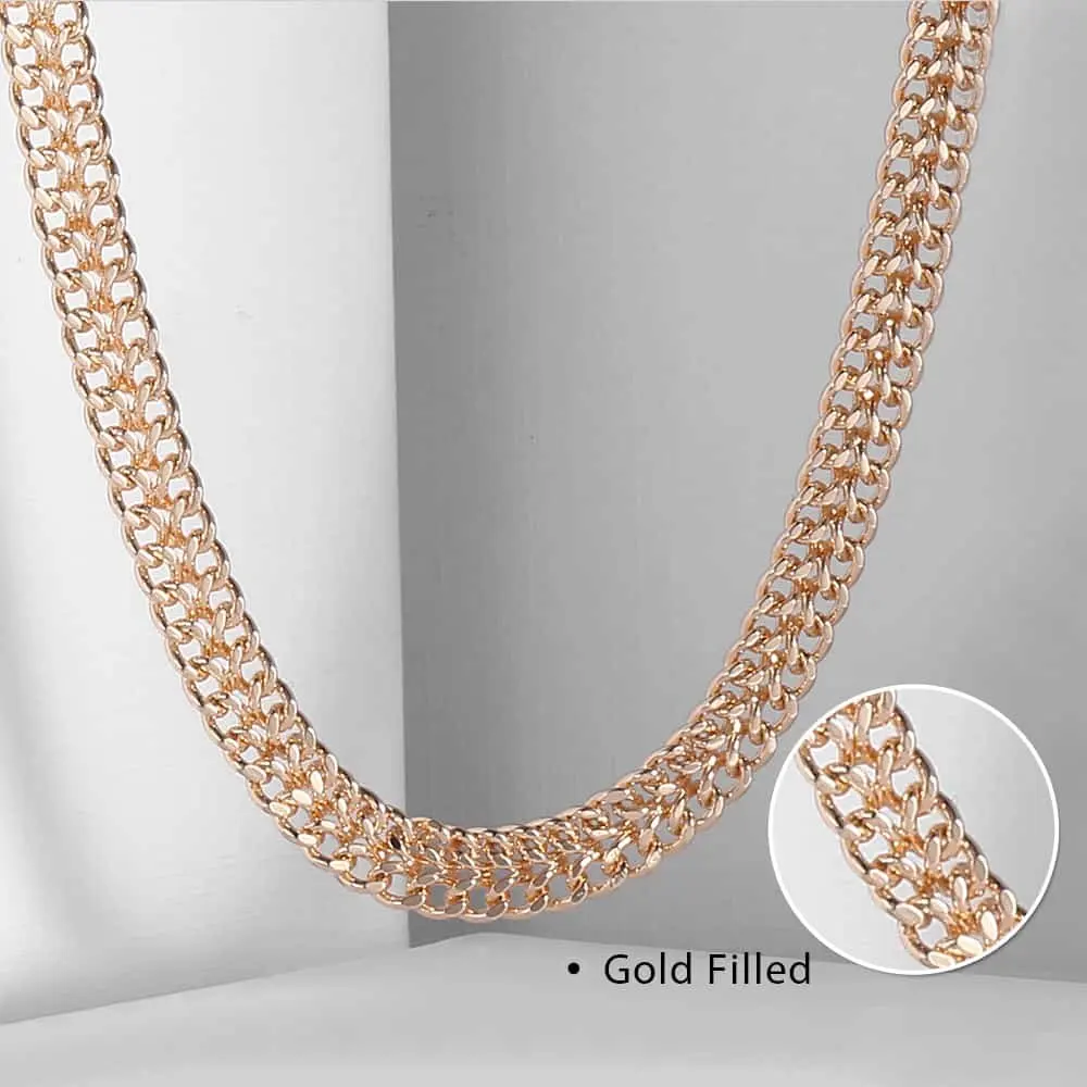 7.5mm Mens Womens Necklace 585 Rose Gold Color Double Curb Cuban Weaving Bismark Necklace Jewelry 20inch 24inch CN11