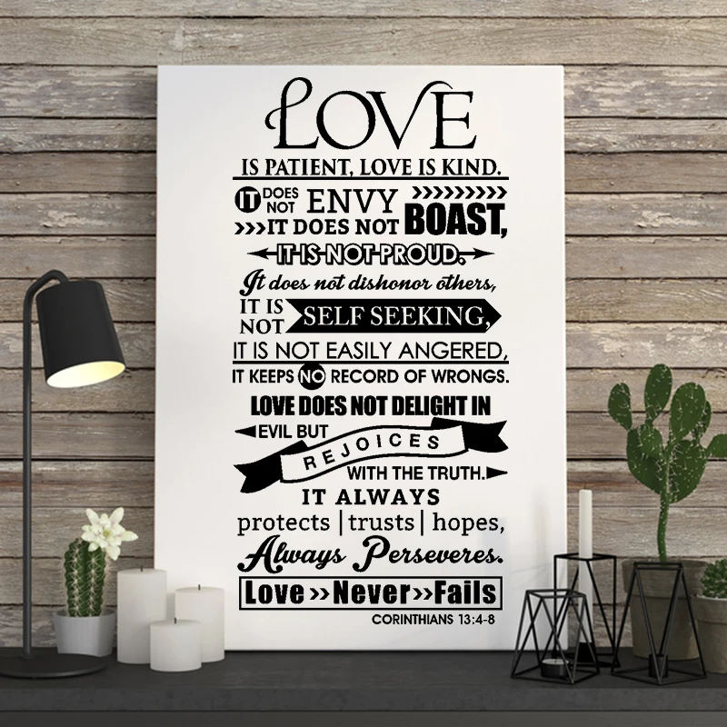 Sticker Citation Love Is Patient Love Is Kind Vinyl Wall Art Decal Bedroom Home Decor Poster House Decoration 35 cm x 69 cm