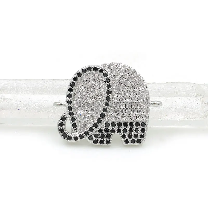 Connecteur en forme d'éléphant CZ pour femmes, accessoire de bracelets à faire soi-même, micro pavé clair et noir, 22x17x3mm