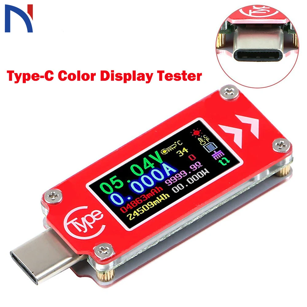 1PC Red TC64 Type-C Voltmeter Ammeter Color LCD USB Voltage Current Meter Multimeter Battery PD charge power bank USB Tester