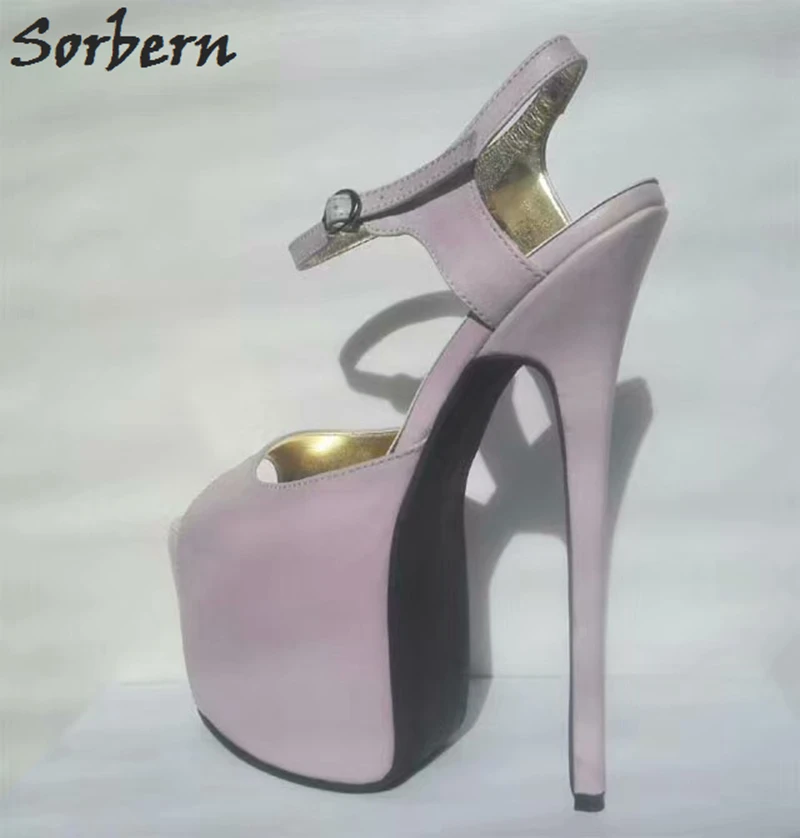 Sorbern Light Purple Slingbacks Women Sandals Ankle Strap Peep Toes 20Cm Extreme High Heel Platform Heels Peep Toe Fetish Heels