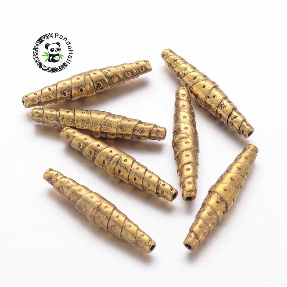 20pcs Tibetan Style Beads for jewelry making,Antique Golden,Lead Free&Cadmium Free,Shuttle,about 25mm long,5mm wide,hole:1mm